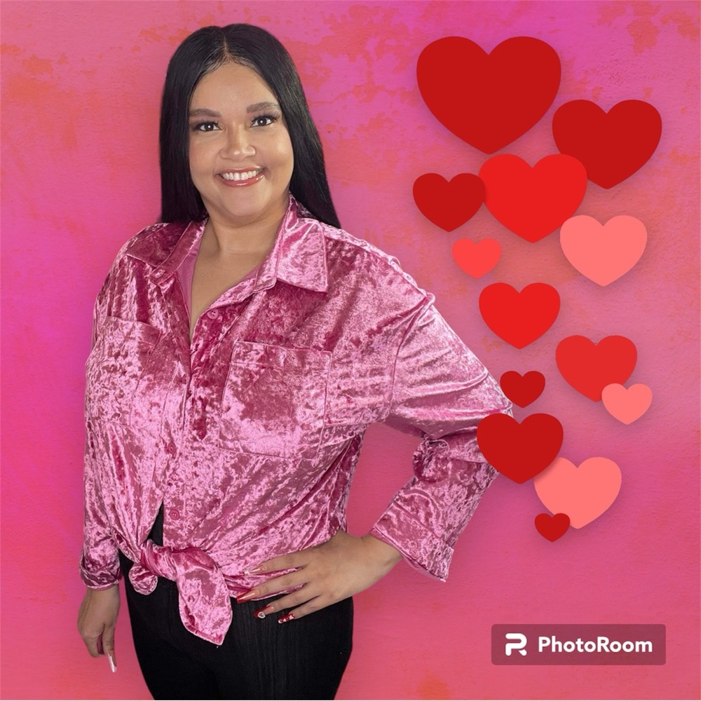 Sizes S-XL Valentine’s Day Crushed Velvet Womens Hot Pink Blouse S-XL